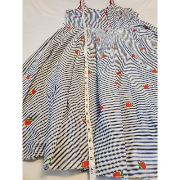Vtg 1960s Coco Of California Blue White Striped Apple Print Button Dress Sz 12 - Picture 9 of 11